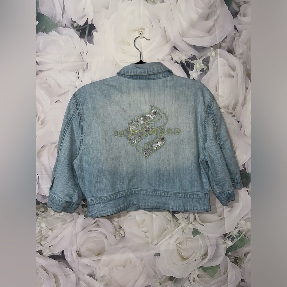 Vintage Rocawear Sequins Embroidered Logo Denim Jacket Women's Cropped XL  90's  - Picture 5 of 6
